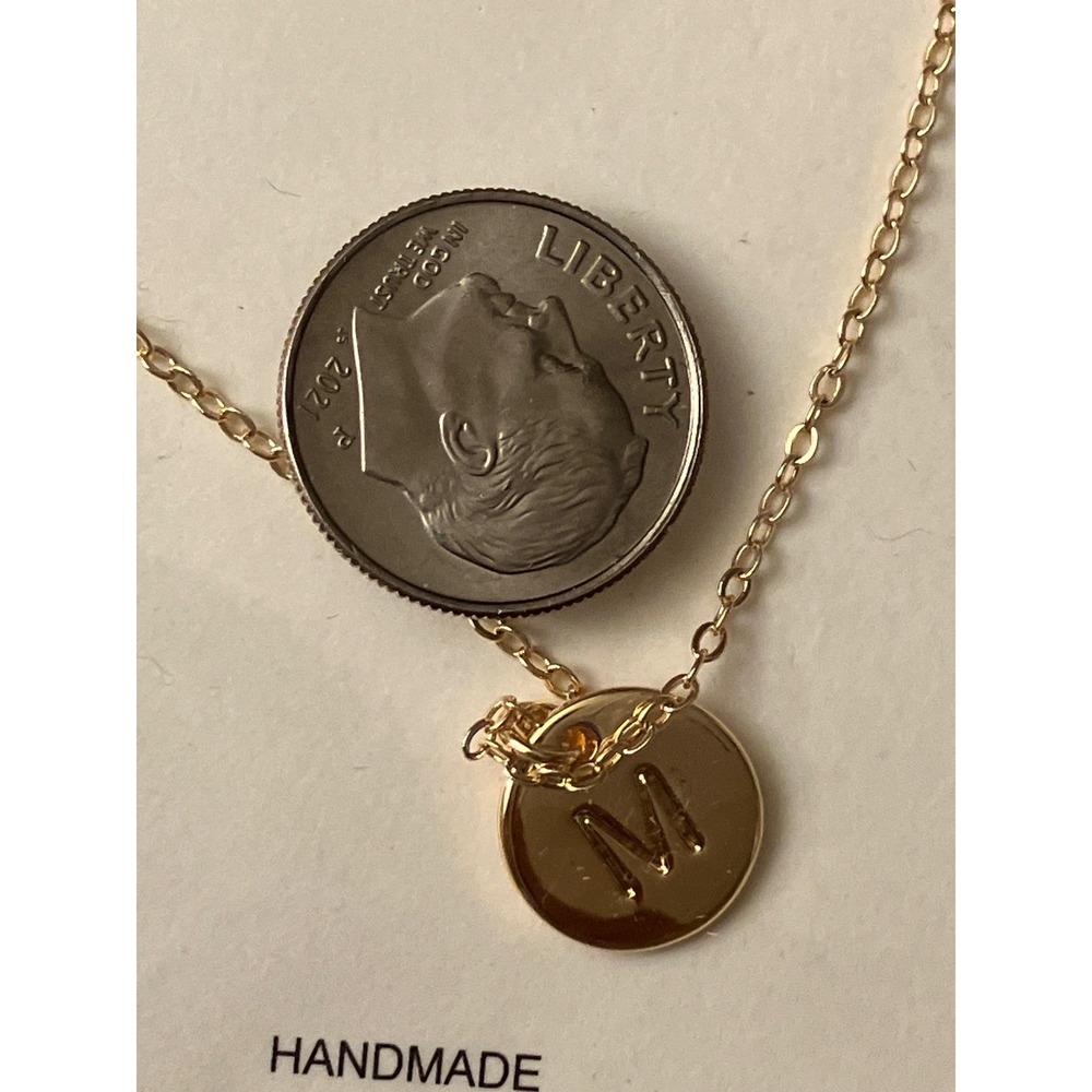 Bemoly Handmade Initial M Necklace Gold Tone Round Disc Pendant Minimalist New - Picture 3 of 3